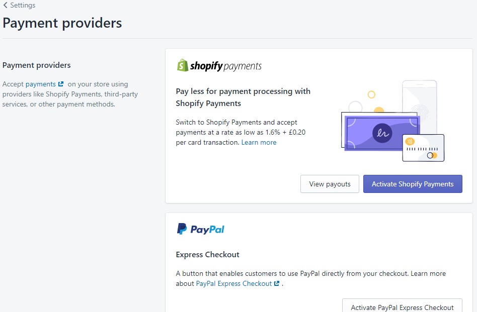 Shopify payment settings