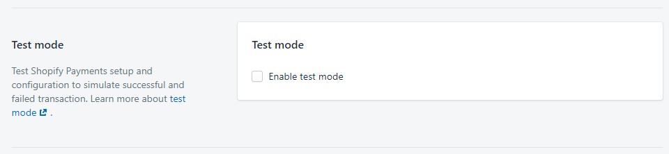 Shopify payments test mode