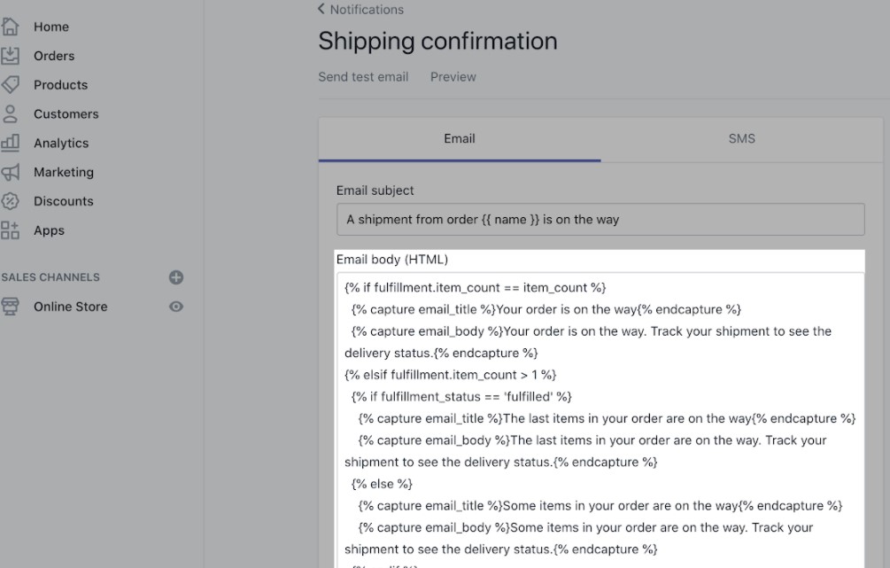 Shopify shipping confirmation email template