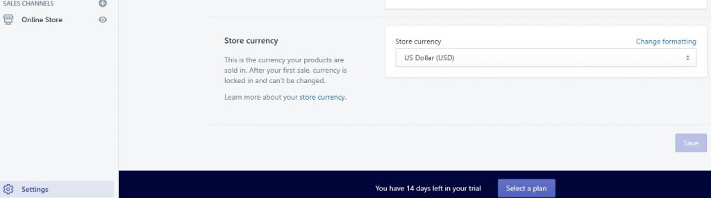 Shopify store currency setting