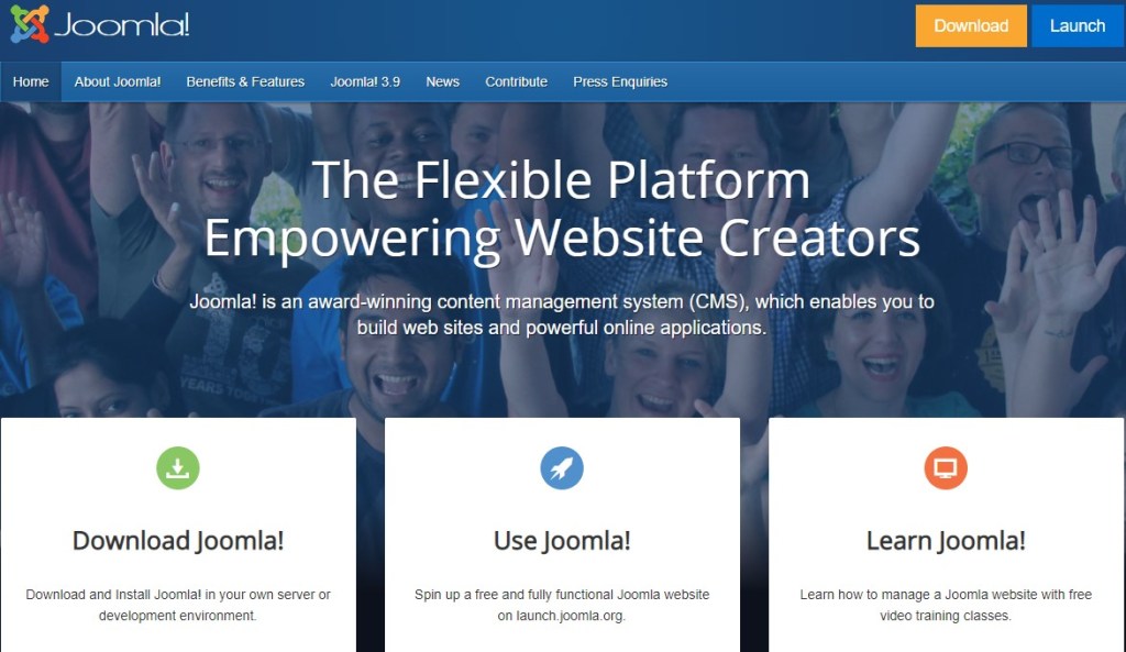 Joomla blogging platform homepage