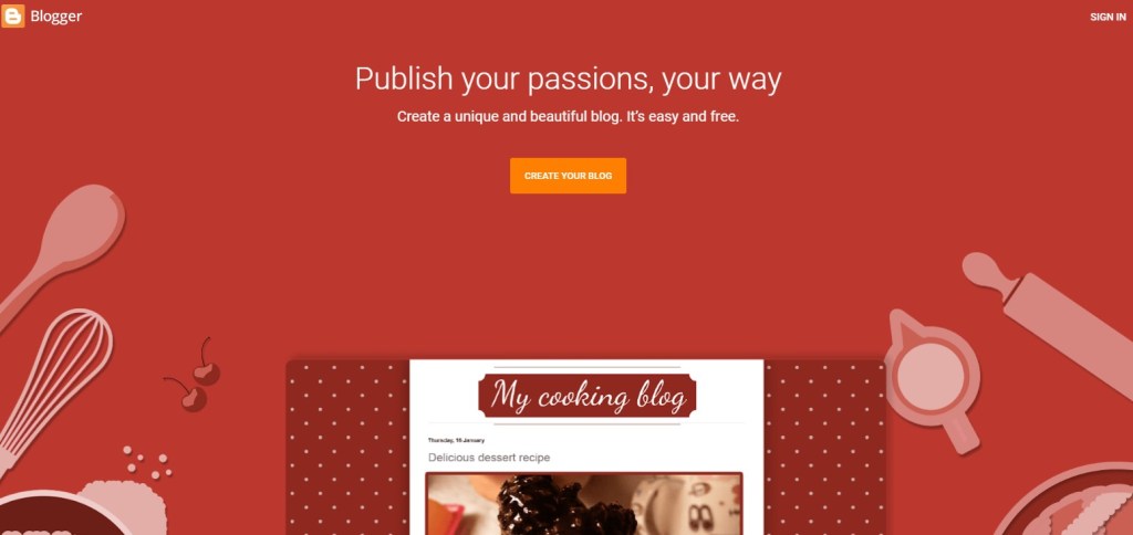 Blogger.com blogging platform homepage