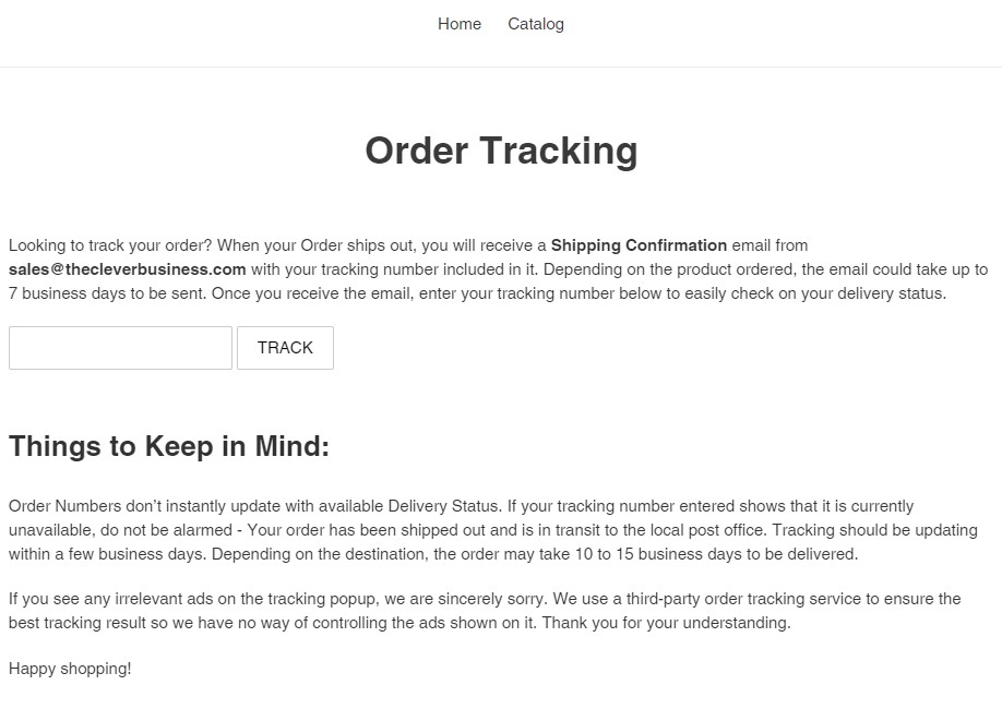 Free Shopify tracking page