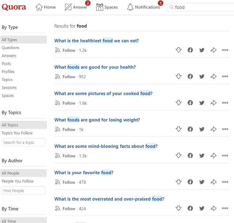 Quora search results for "food"