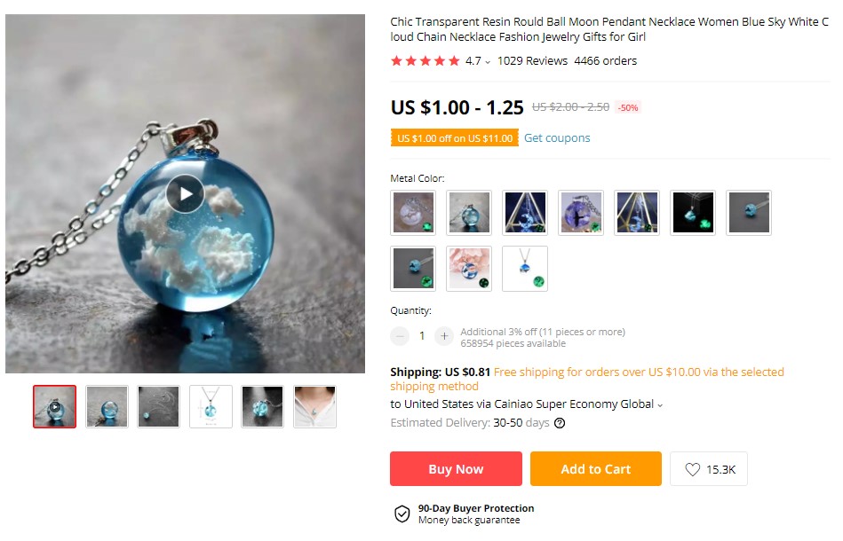 Resin moon necklace on AliExpress