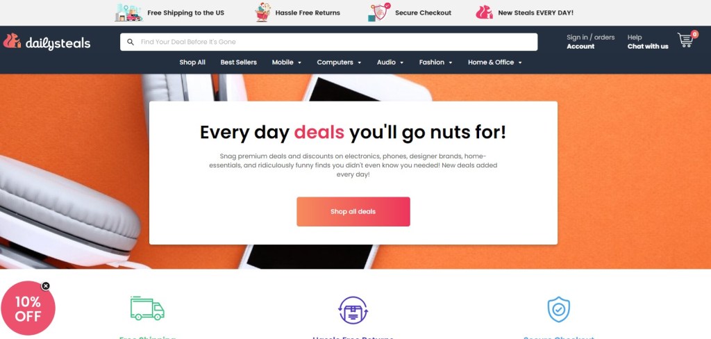 DailyDeals dropshipping store homepage