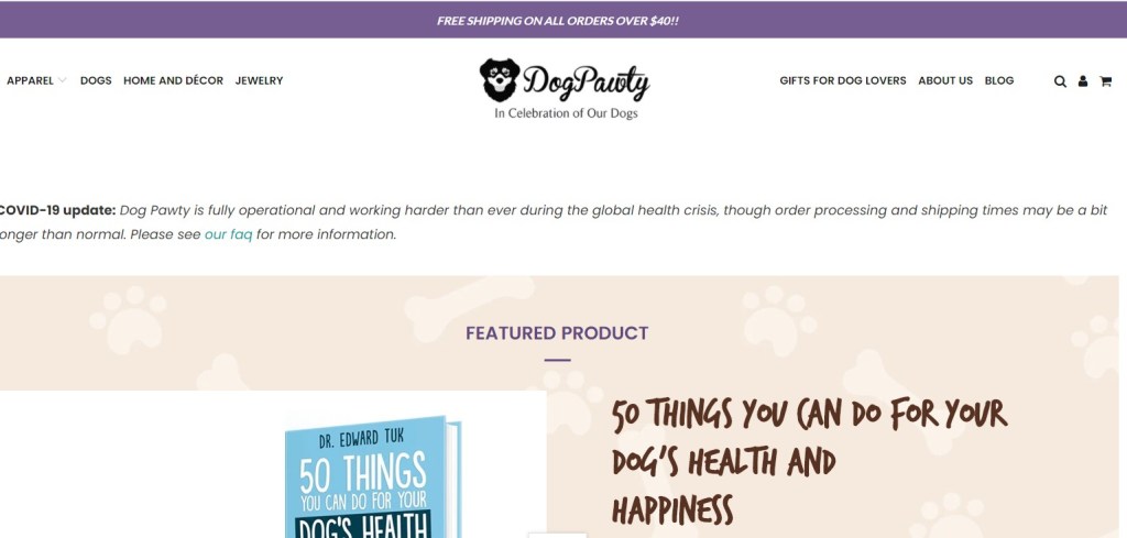 DogPawty dropshipping store homepage