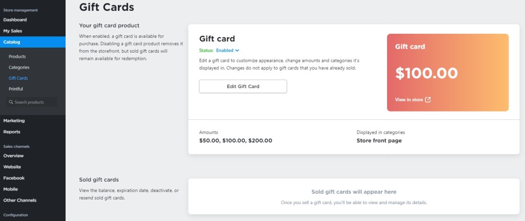 Ecwid gift cards