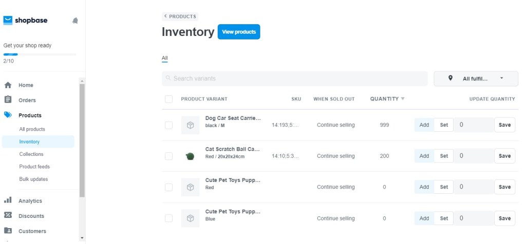 ShopBase inventory