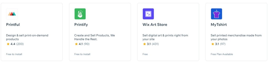Wix print-on-demand apps