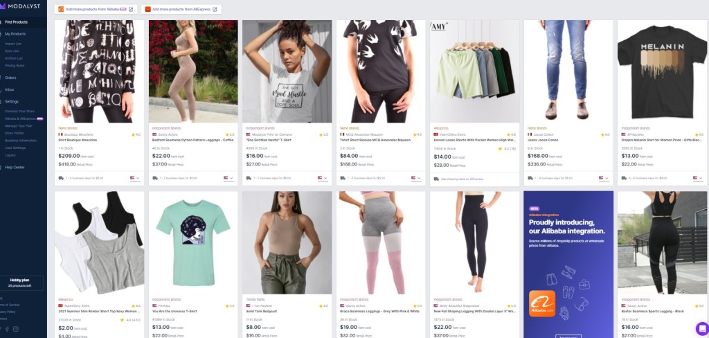 Clothing dropshipping products on Modalyst