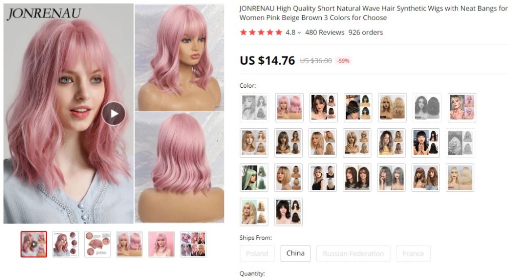 Hair wigs dropshipping product example
