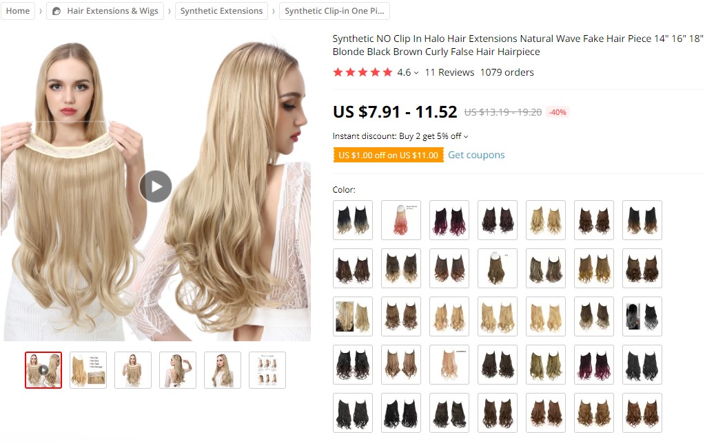Halo hair extensions dropshipping product example