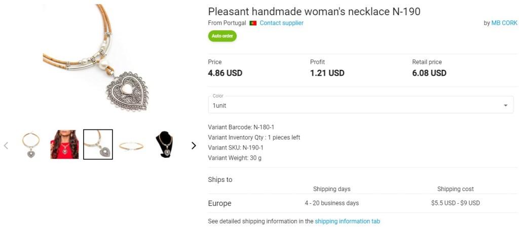 Handmade jewelry dropshipping product example