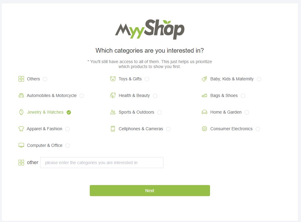 MyyShop signup questions