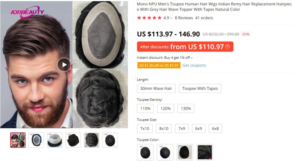 Toupees dropshipping product example