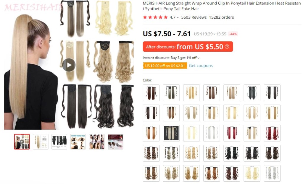 Wrap-around ponytail dropshipping product example