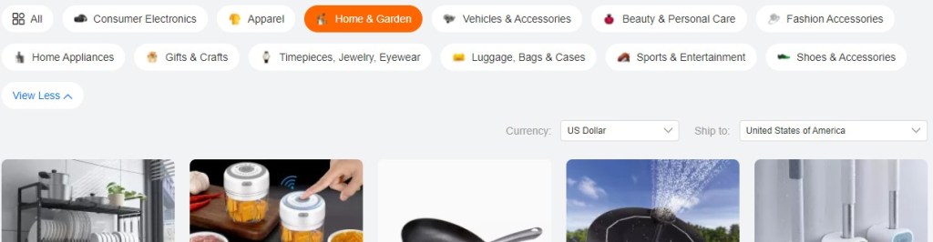 Alibaba Dropshipping Center product categories
