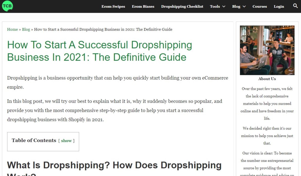 Blogging about dropshipping to make money example