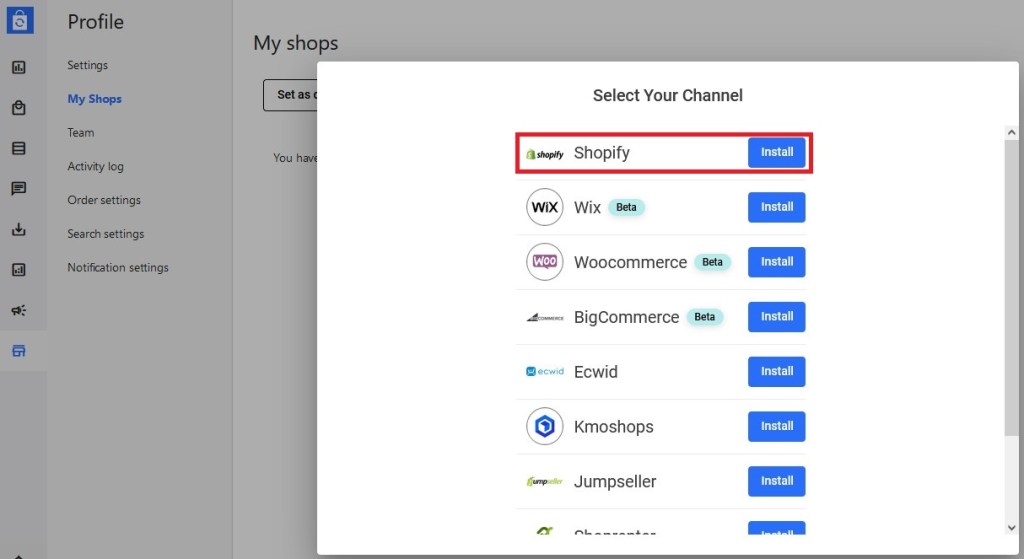 Connect a new Shopify store to Syncee