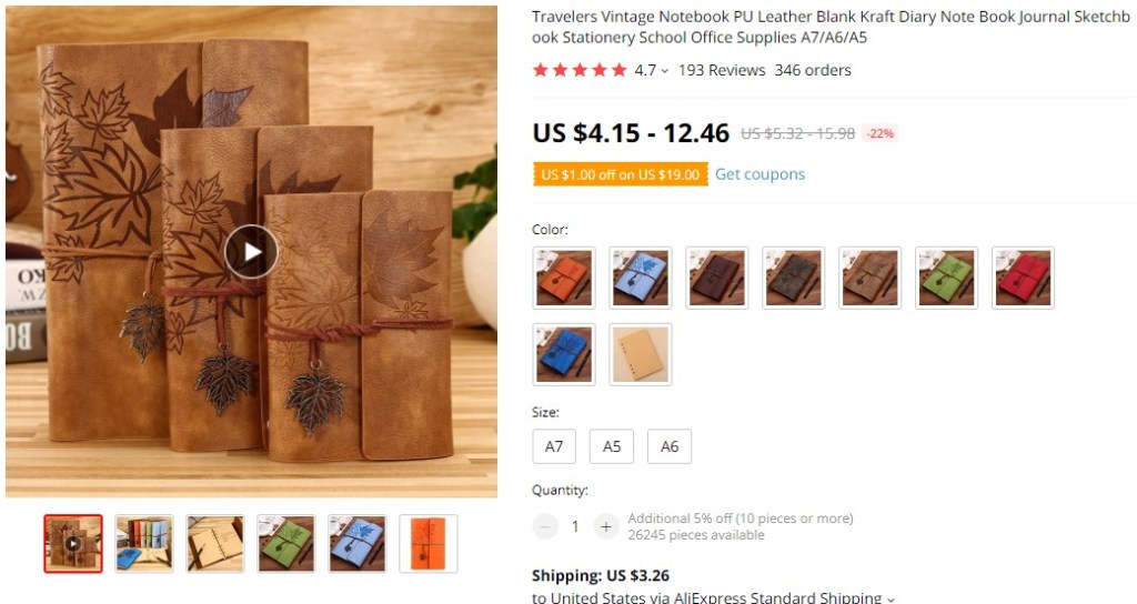 Vintage diaries notebooks dropshipping product example