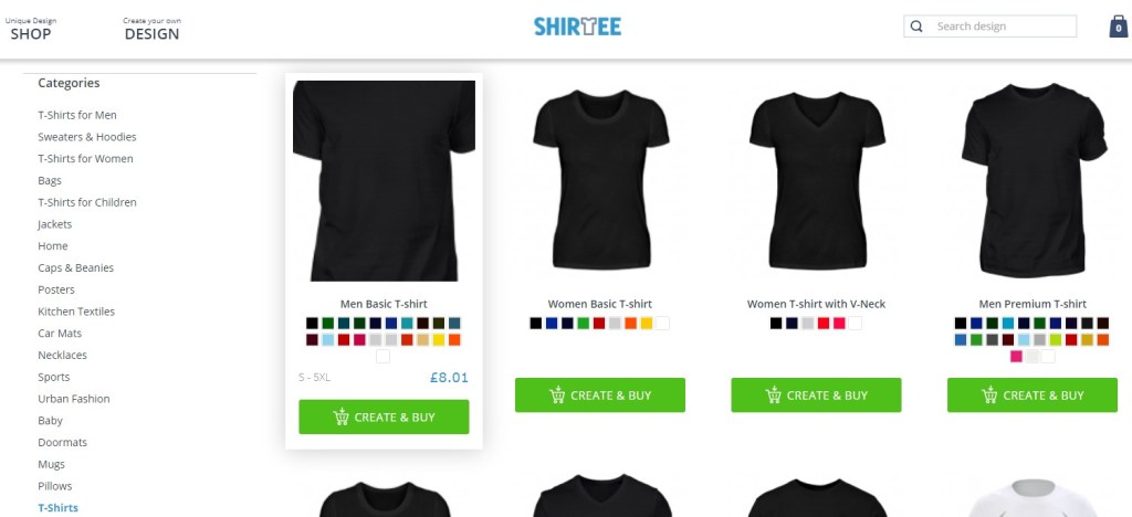 Shirtee - one of the cheapest print-on-demand companies