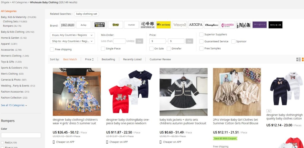 DHgate baby & children's fashion clothing dropshipping supplier