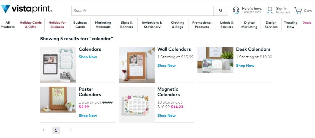 VistaPrint desk & wall calendar print-on-demand company