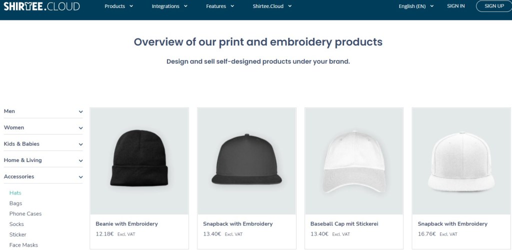 Shirtee hat & beanie print-on-demand company