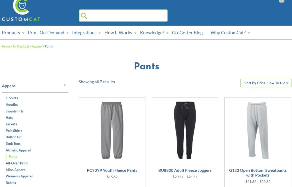 CustomCat sweatpants & joggers print-on-demand company