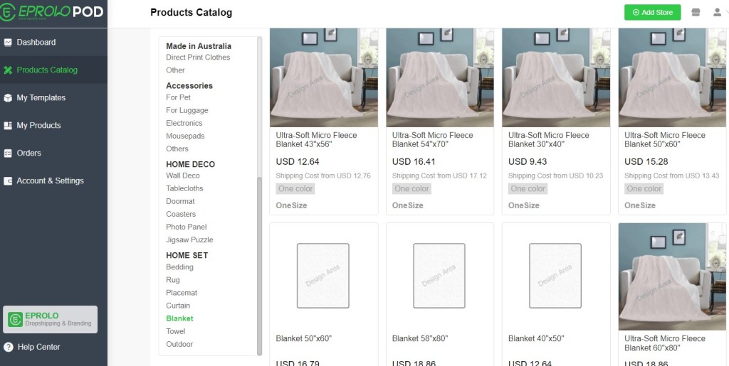 EPROLO POD bedding & blanket print-on-demand company