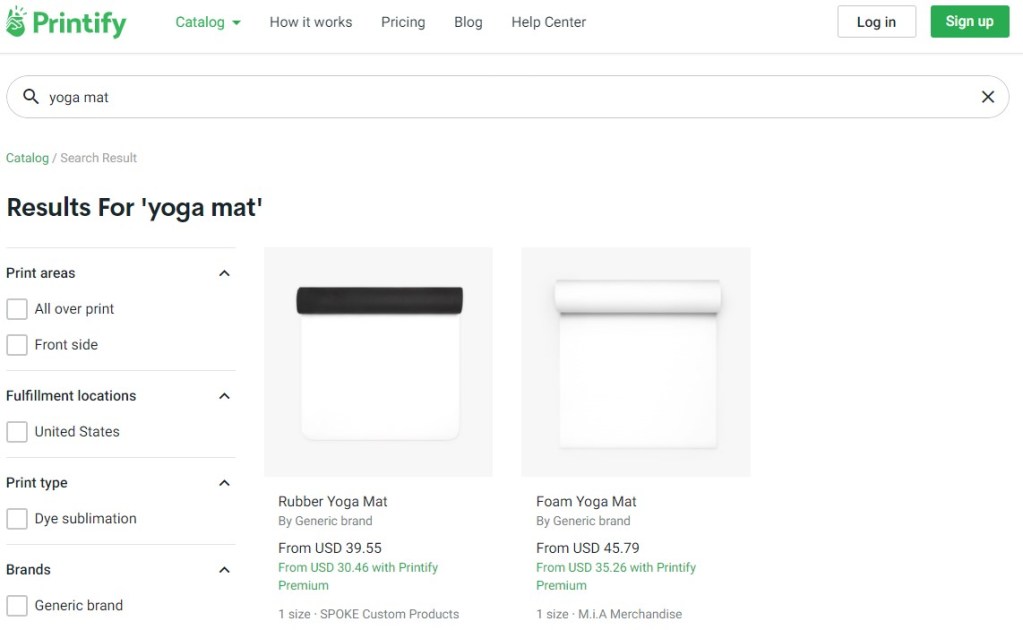 Printify yoga mat print-on-demand company