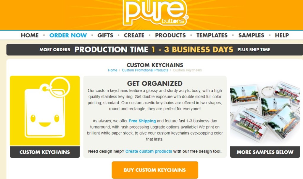 PureButtons keychain print-on-demand company