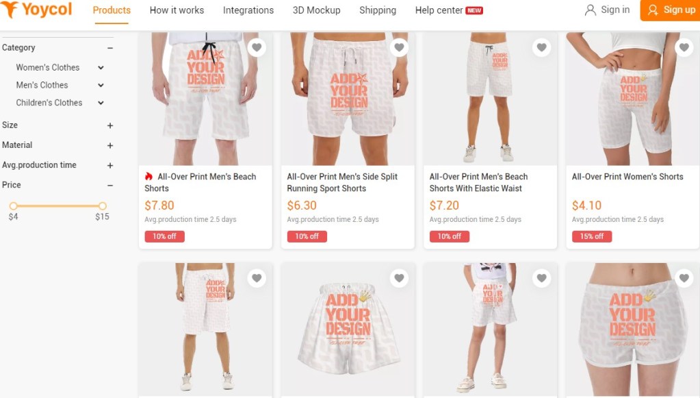 Yoycol shorts print-on-demand company