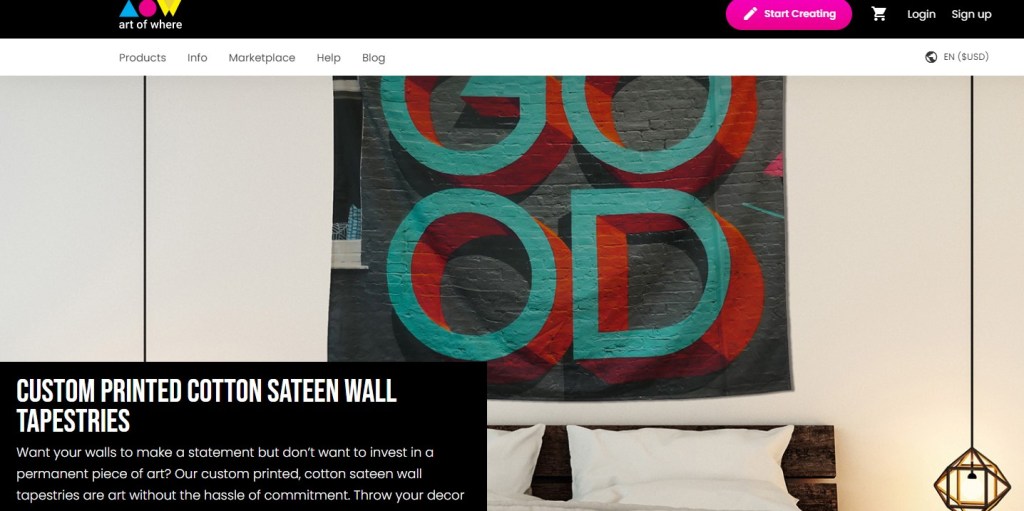 ArtOfWhere wall tapestry print-on-demand company