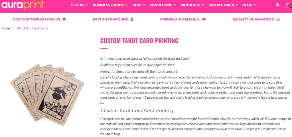 Aura Print affirmation deck & tarot oracle card print-on-demand company