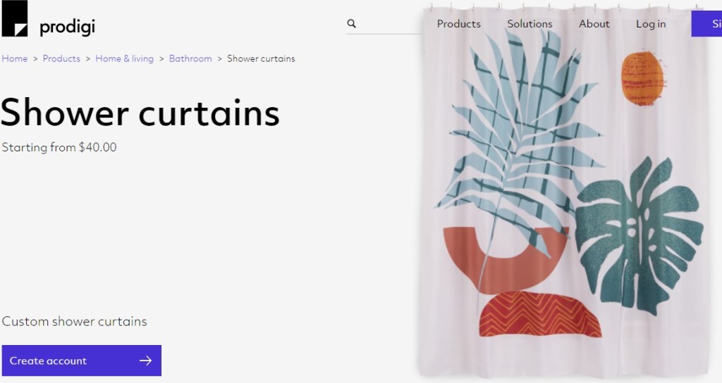 Prodigi shower curtain print-on-demand company