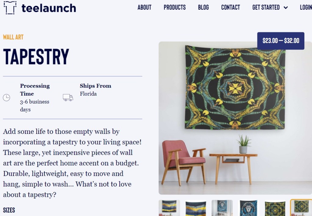 TeeLaunch wall tapestry print-on-demand company
