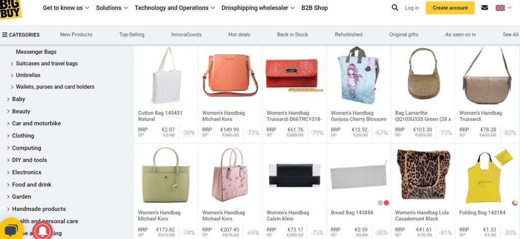 BigBuy tote bag, handbag, purse, & wallet dropshipping supplier