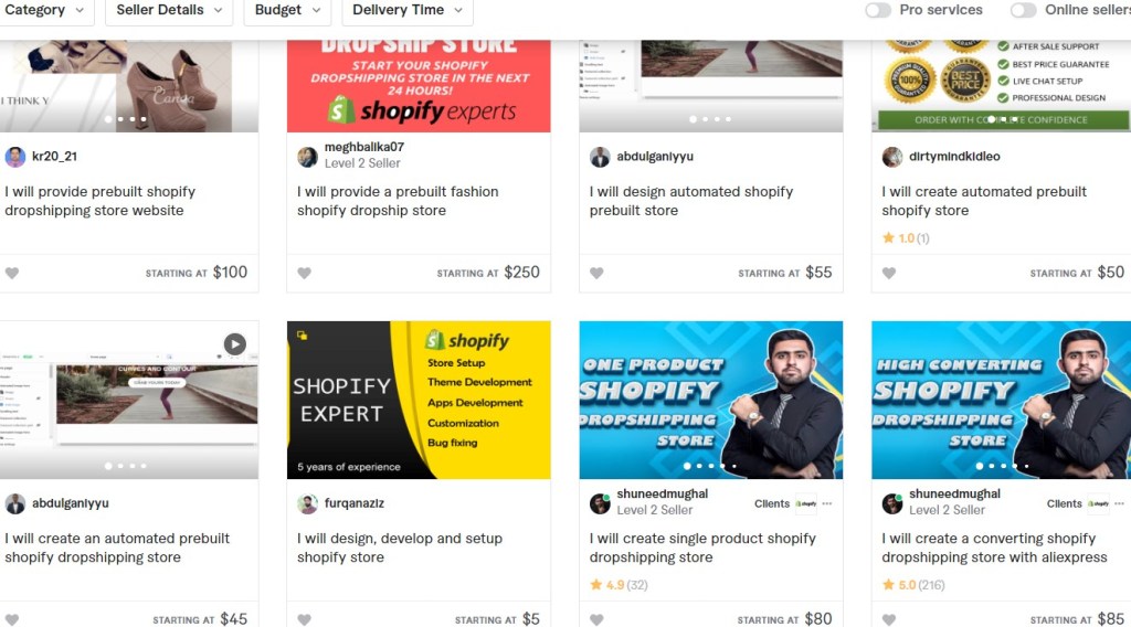 Fiverr prebuilt Shopify dropshipping stores for sale