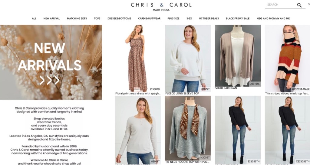 Chris & Carol women's boutique fashion clothing wholesale supplier