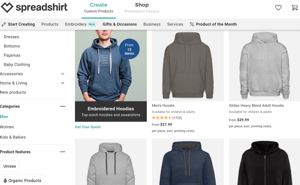 Spreadshirt cheap custom hoodie & sweatshirt printing service & company