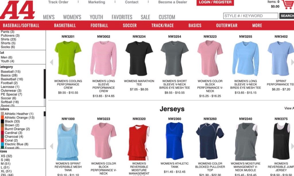 A4 Apparel wholesale blank athletic clothing & fitness apparel distributor