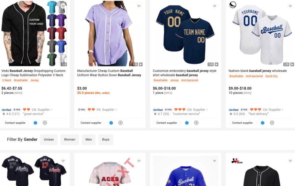 Alibaba wholesale blank baseball jersey distributor