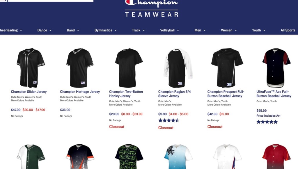 Champion Teamwear wholesale blank baseball jersey distributor