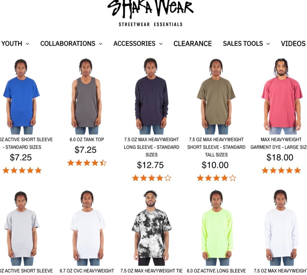 Shaka Wear wholesale blank t-shirt distributor with no reseller license required