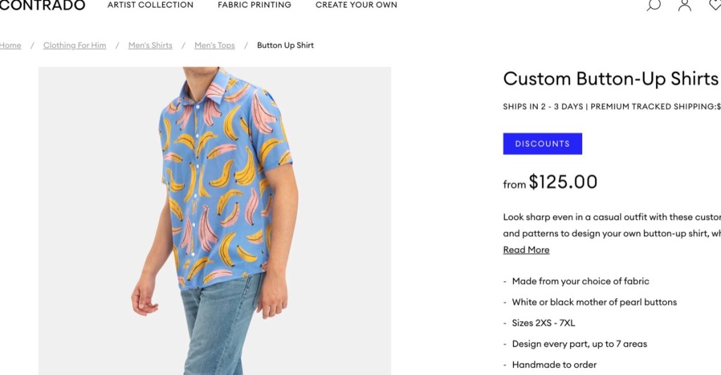 Contrado custom button-down/button-up shirt print-on-demand supplier