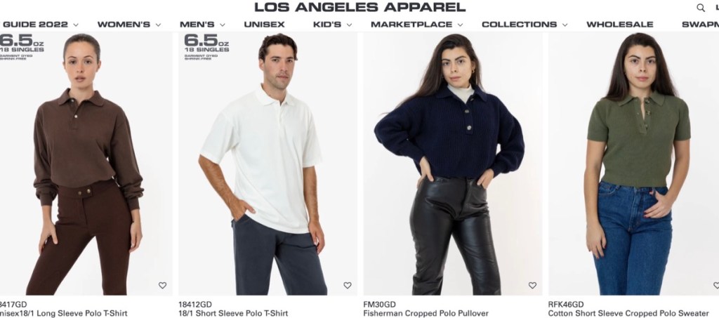 Los Angeles Apparel wholesale blank polo shirt supplier